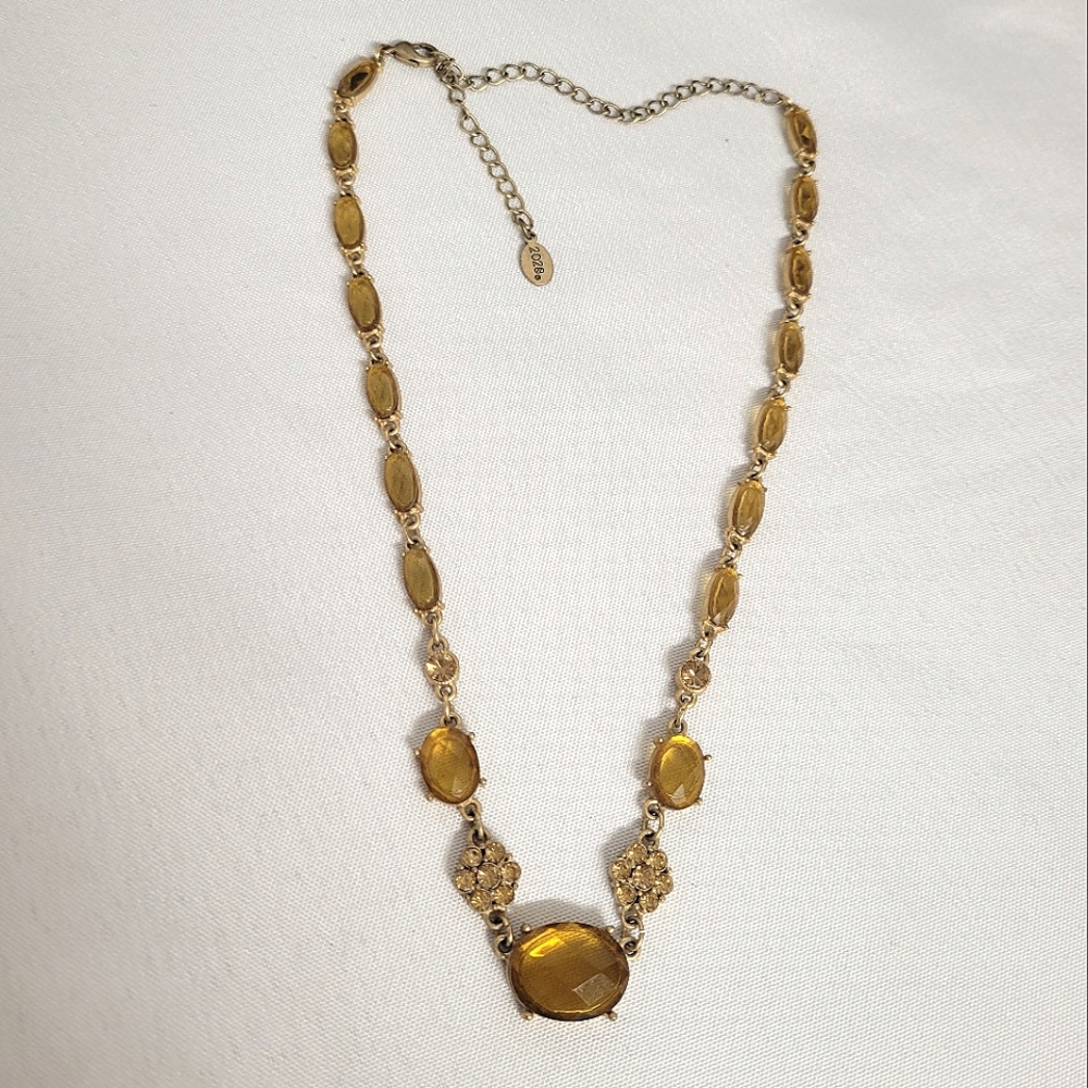 2028 Vintage Gold Tone  Necklace with Amber and Crystal Accents